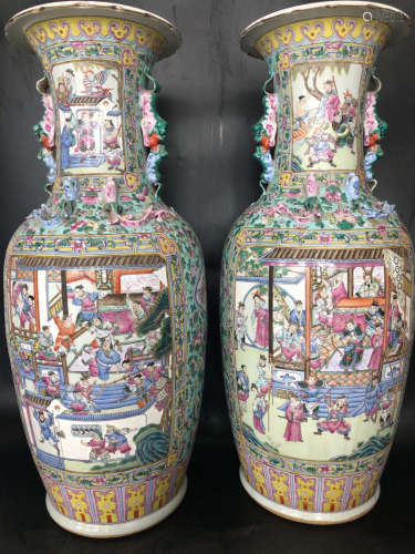 Chinese Large Canton Enamel Porcelain Vases,Pair