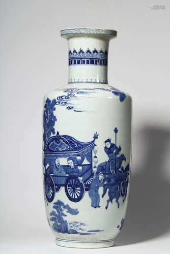 Chinese Blue White Porcelain Rouleau Vase, Marked