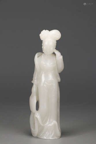 Chinese White Jade Carved Lady