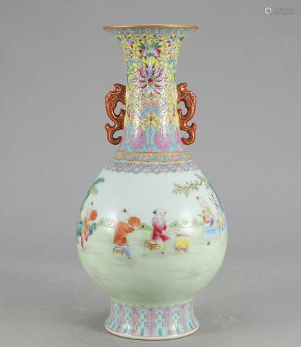 Chinese Famille Rose Porcelain Vase, Marked