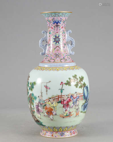 Chinese Famille Rose Porcelain Vase, Marked