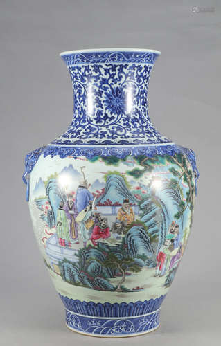 Chinese Blue White Famille Rose Porcelain Vase, Ma