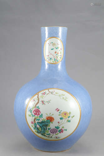 Chinese Famille Rose Bottle Vase, Marked