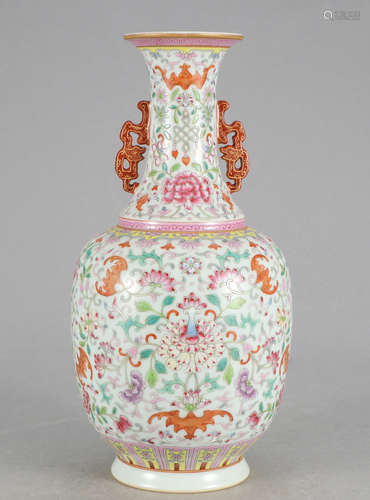 Chinese Famille Rose Porcelain Vase, Marked