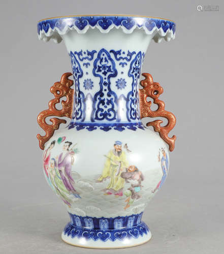 Chinese Blue White Famille Rose Porcelain Vase, Ma