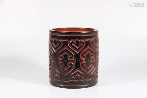 Chinese Lacquer Wood Brush Pot