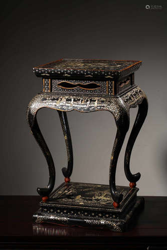 Chinese Lacquer Wood Planter's Stand With Inlaid