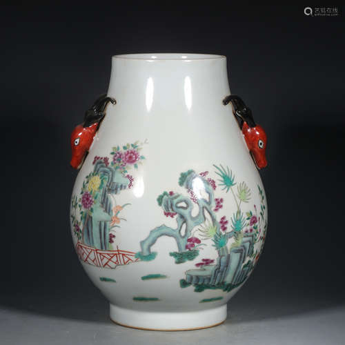 Chinese Famille Rose Porcelain Zun Vase