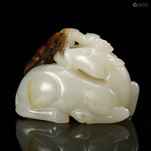 Chinese White Jade Carved Deer