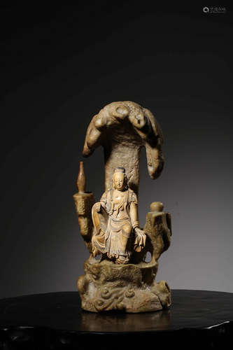 Chinese Soapstone Carved Figure Of Guanyin