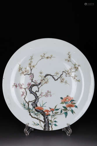 Chinese Famille Rose Porcelain Plate, Marked