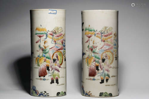 Chinese Famille Rose Porcelain Hat Stands, Pair