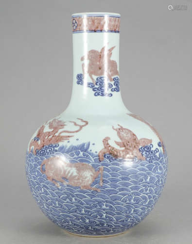 Chinese Blue White Iron Red Bottle Vase