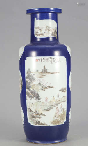 Chinese Blue Ground Famille Rose Porcelain Vase