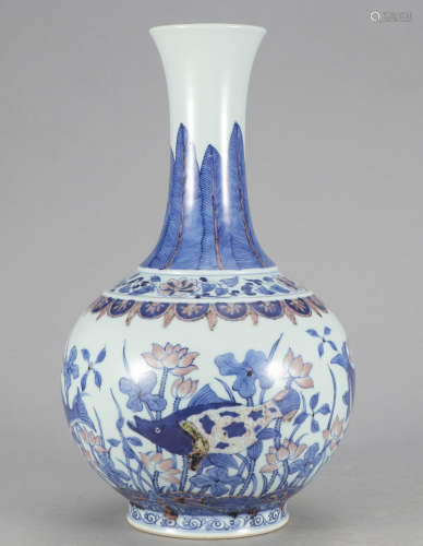 Chinese Blue White Iron Red Porcelain Vase