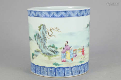 Chinese Blue White Famille Rose Porcelain Brush Po