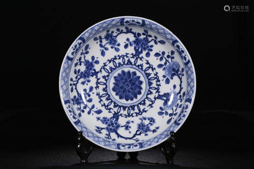 Chinese Blue White Porcelain Plate, Marked