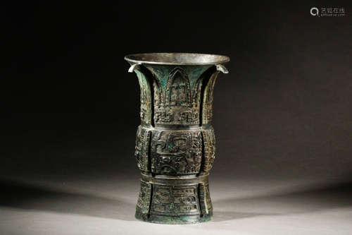 Chinese Bronze Archaistic Style Gu Vessel