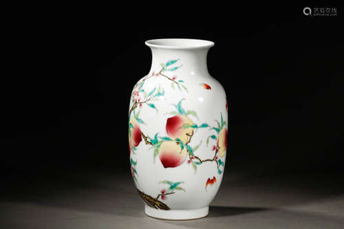 Chinese Famille Rose Nine Peach Porcelain Vase