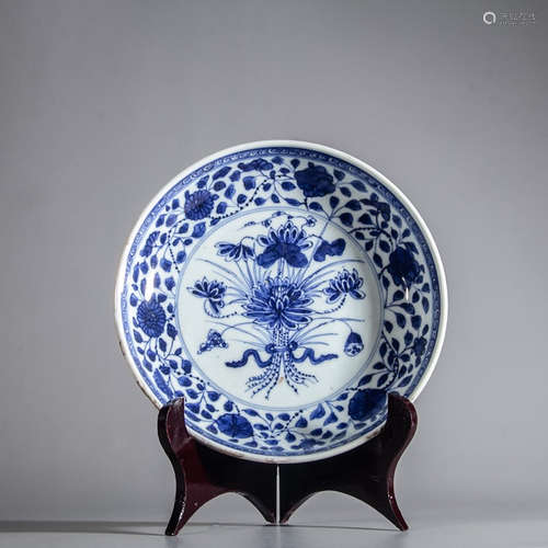 Chinese Blue White Lotus Porcelain Plate