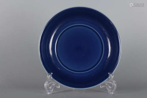 Chinese Indigo Blue Glazed Porcelain Plate, Marked