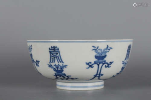 Chinese Blue White Porcelain Bowl, Marked