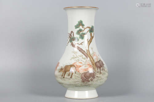 Chinese Famille Rose Porcelain Vase, Marked