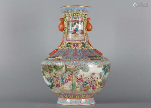 Chinese Famille Rose Porcelain Vase, Marked