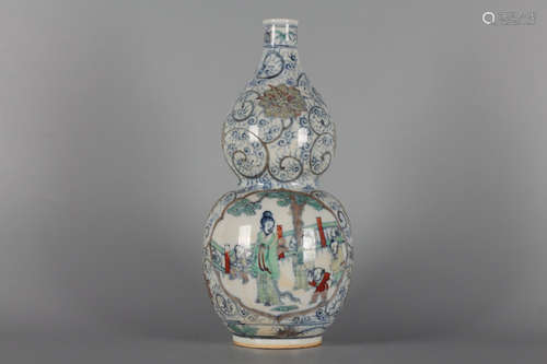 Chinese Doucai Porcelain Gourd Vase, Marked