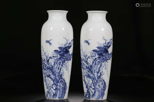 Chinese Blue White Porcelain Vases, Pair