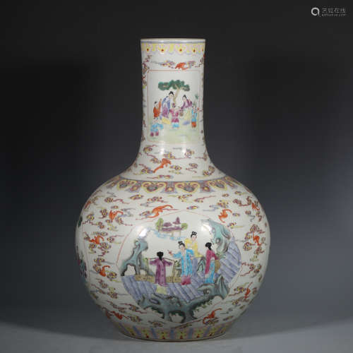 Chinese Famille Rose Porcelain Vase, Marked