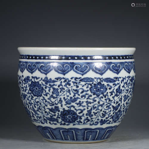 Chinese Blue White Foliage Porcelain Fish Bowl