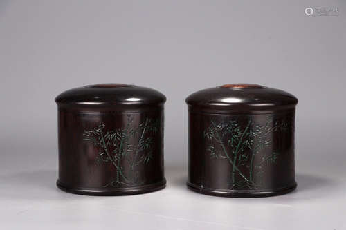 Chinese Hardwood Carved Cover Boxes