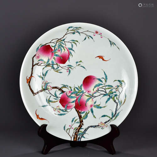 Chinese Famille Rose Nine Peach Porcelain Plate, M