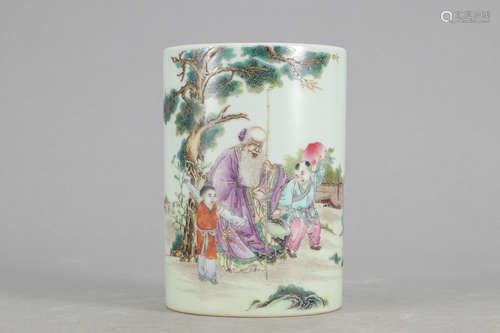 Chinese Famille Rose Porcelain Brush Pot,  Marked