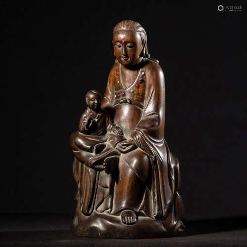 Chinese Sandalwood Carved Guanyin