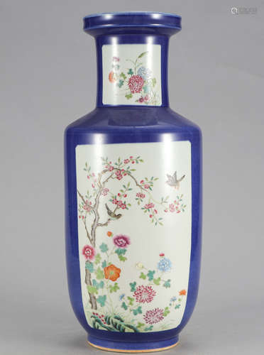 Chinese Blue Ground Famille Rose Porcelain Vase