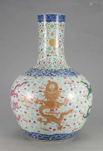 Chinese Blue White Famille Rose Porcelain Vase, Ma