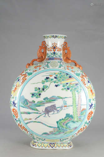 Chinese Doucai Porcelain Moon Flask Vase