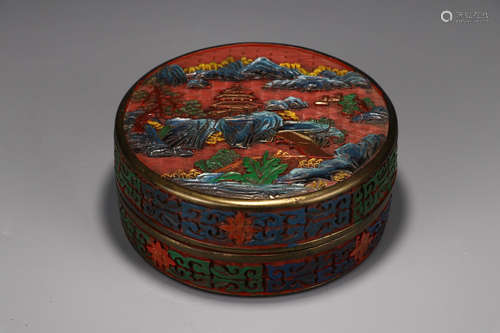 Chinese Polychrome Cinnabar Lacquer Cover Box