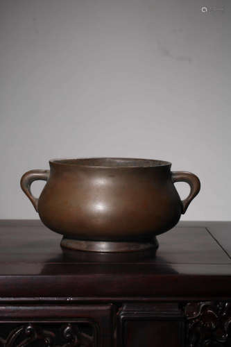Chinese Bronze Twin Ear Censer, Marked