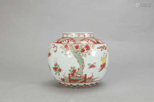 Chinese Wucai Porcelain Jar, Marked