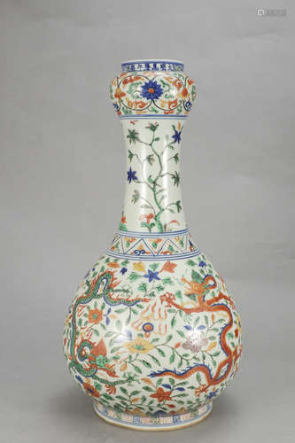 Chinese Wucai Dragon Garlic Head Vase