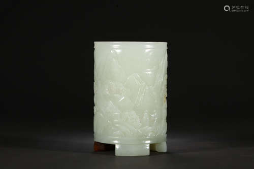 Chinese Celadon Jade Brush Pot