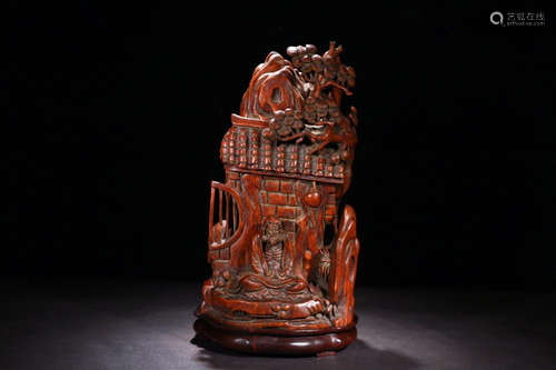 Chinese Sandalwood Carved Landscape Boulder