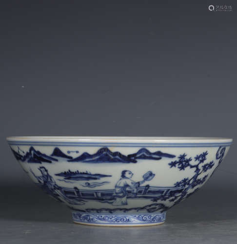 Chinese Blue White Porcelain Bowl, Marked