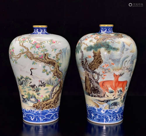 Chinese Famille Rose Porcelain Vases, Pair