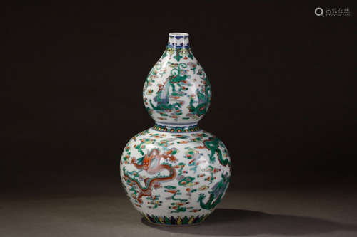 Chinese Doucai Porcelain Gourd Vase, Marked