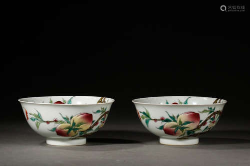 Chinese Famille Rose Nine Peach Porcelain Bowl