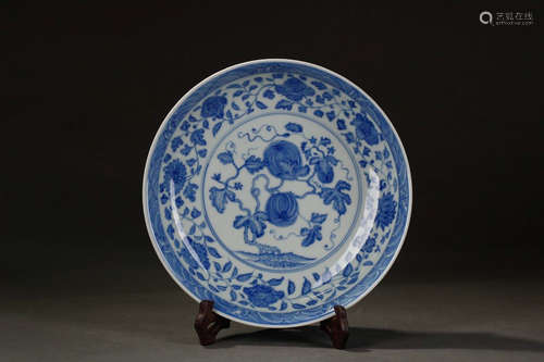 Chinese Blue White Porcelain Plate, Marked